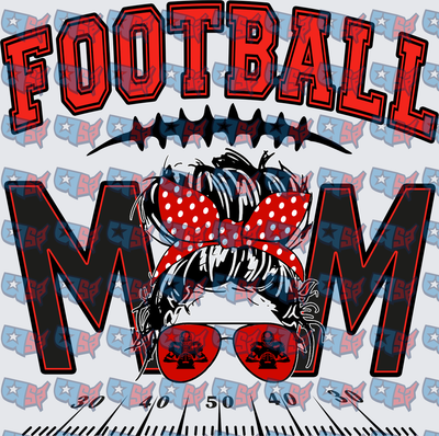 Football Mom Messy Bun Red Polka Dot Bow (DTF)