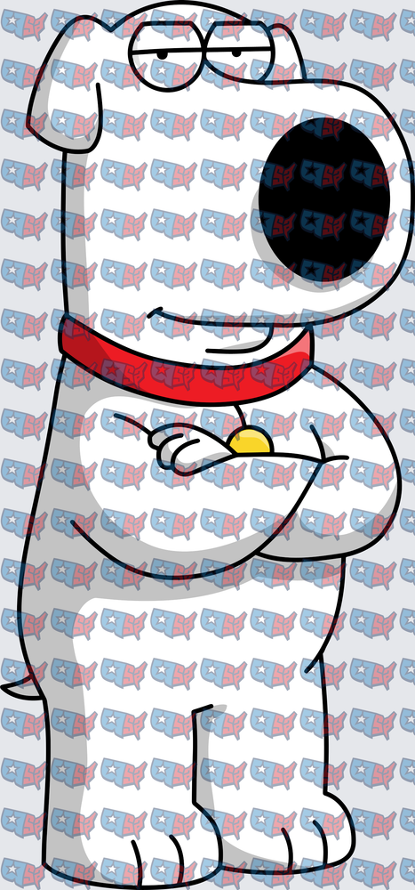 Smug White Cartoon Dog Arms Crossed Red Collar (DTF)