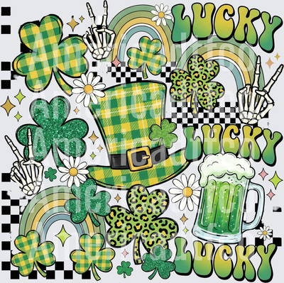 Lucky St. Patrick's Day Groovy Shamrock Collage (DTF)