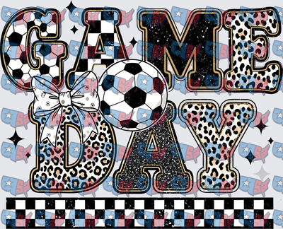 Game Day Soccer Ball Leopard Print Bow Checkered (DTF)