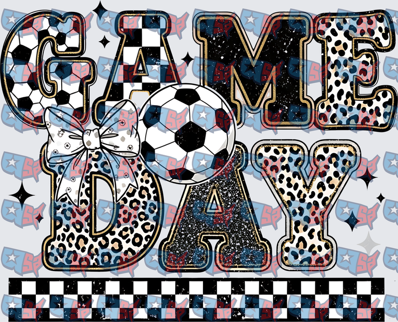 Game Day Soccer Ball Leopard Print Bow Checkered (DTF)
