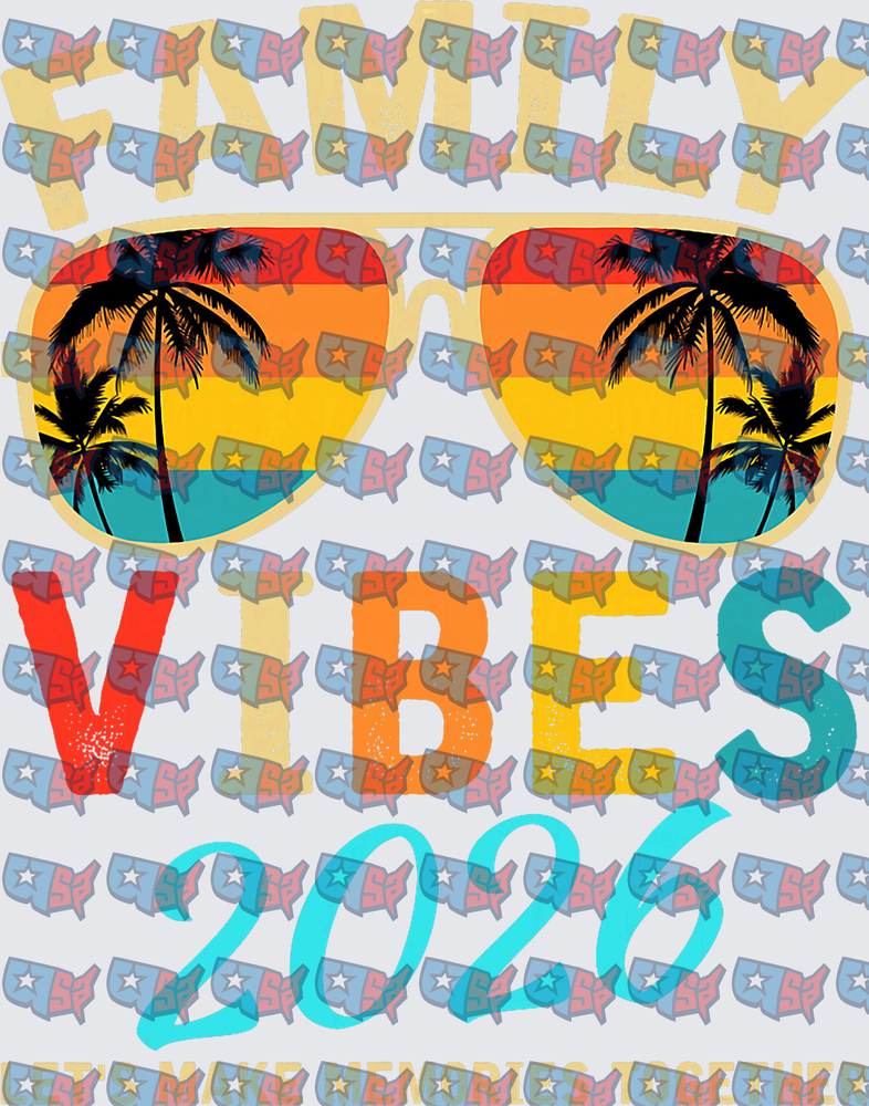 Family Vibes 2026 Retro Sunglasses Palm Trees (DTF)