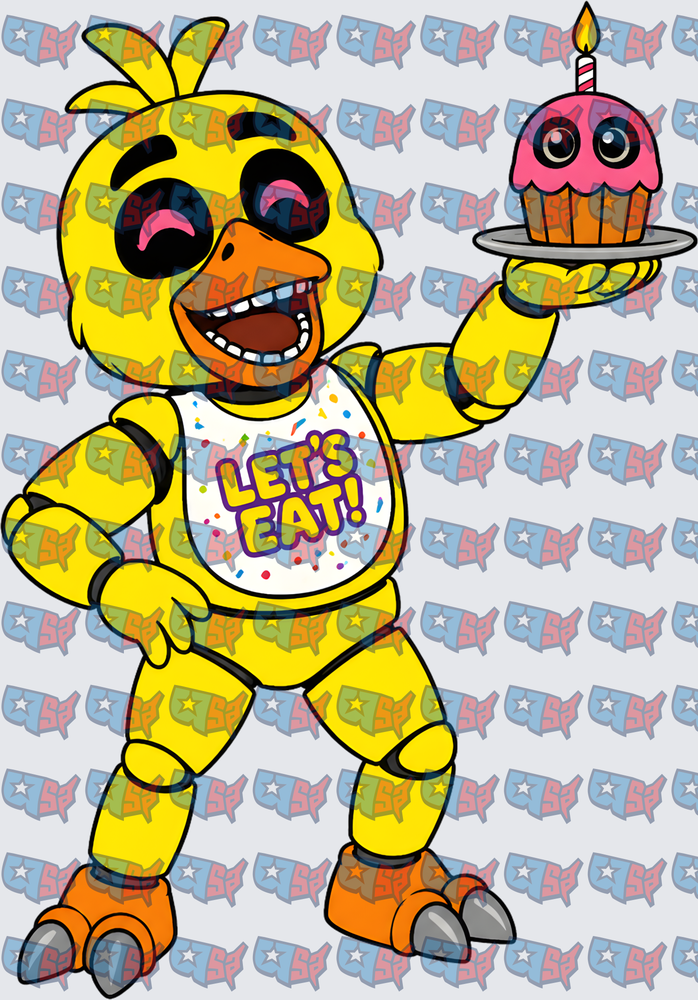 Yellow Animatronic Chica Holding Cupcake Let's Eat (DTF)