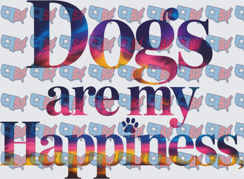 Dogs Are My Happiness Colorful Paw Print Typography (DTF)