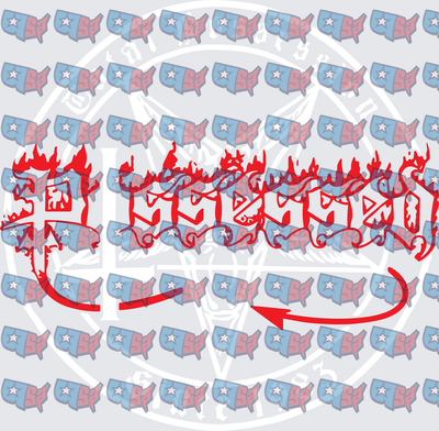 Red Flaming Graffiti Script Pentagram Cross Design (DTF)
