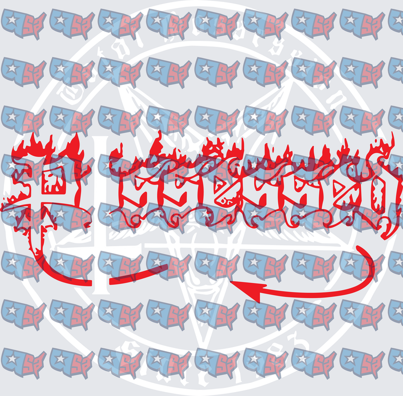 Red Flaming Graffiti Script Pentagram Cross Design (DTF)