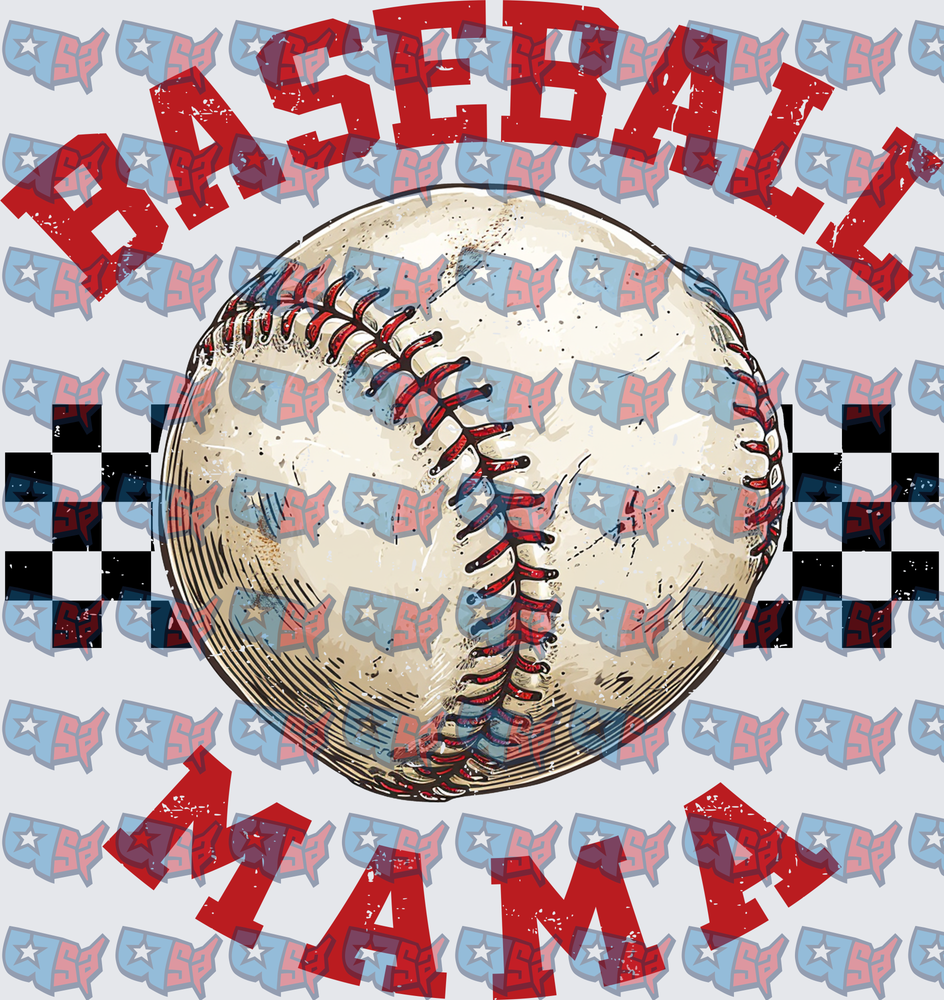 Baseball Mama Distressed Checkered Flag Design (DTF)