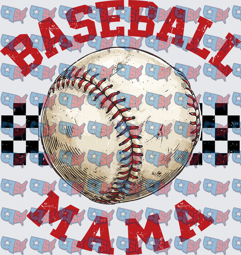 Baseball Mama Distressed Checkered Flag Design (DTF)
