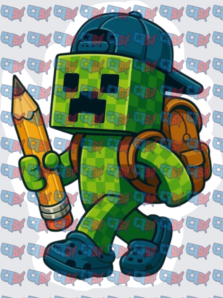 Blocky Green Creeper Student With Pencil Backpack Cap (DTF)