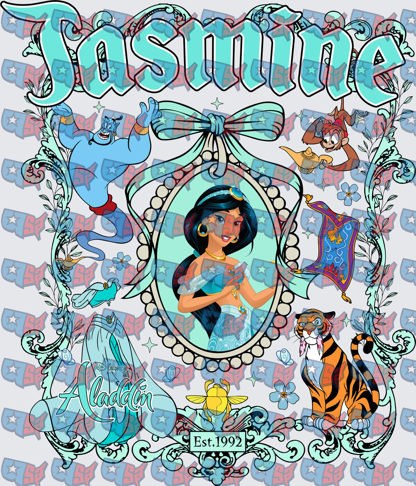 Jasmine Aladdin Princess Ornate Frame Est 1992 (DTF)