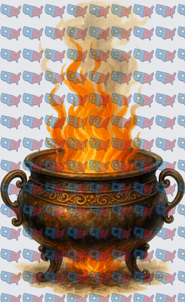 Ornate Cauldron Engulfed in Roaring Flames (DTF)