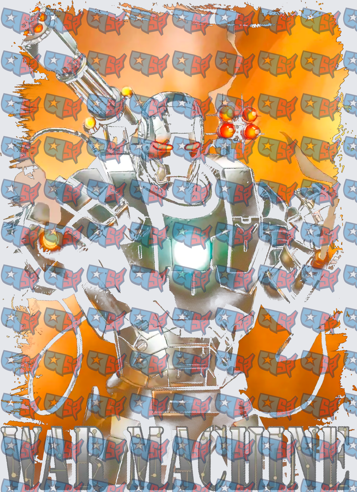 War Machine Armored Hero Firing Weapons Orange Explosion (DTF)