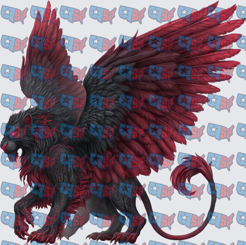 Dark Winged Griffin Fantasy Creature Red Black (DTF)