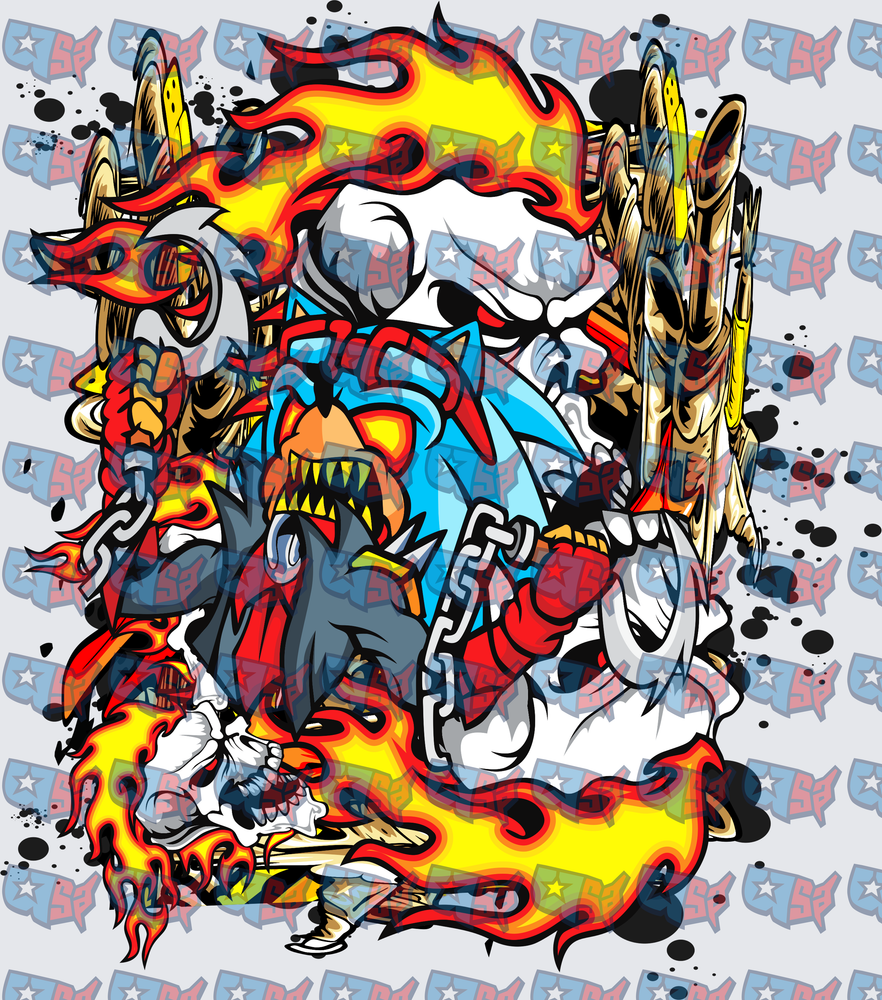 Flaming Skull Chaos Beast Graffiti Street Art (DTF)