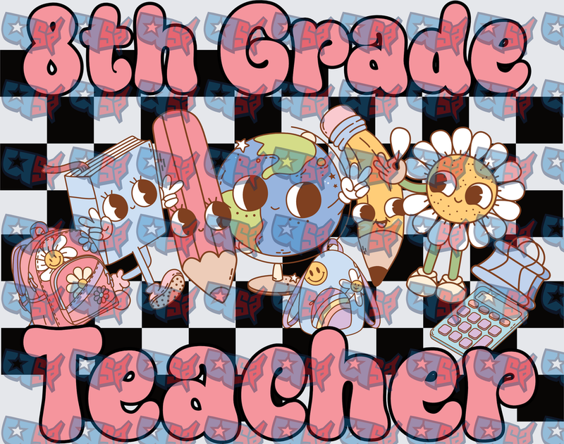 8th Grade Teacher Retro Groovy School Characters (DTF)