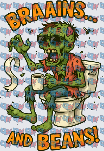 Braains And Beans Zombie Sitting On Toilet (DTF)