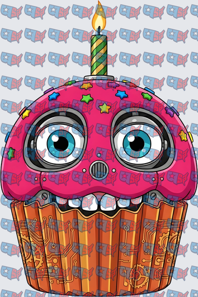 Animatronic Robot Cupcake With Birthday Candle (DTF)