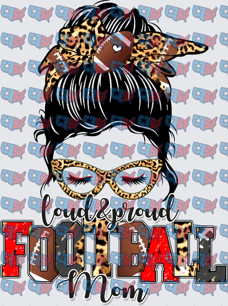Loud & Proud Football Mom Messy Bun Leopard (DTF)