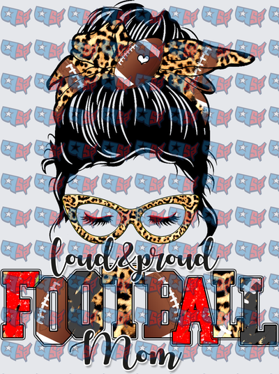 Loud & Proud Football Mom Messy Bun Leopard (DTF)