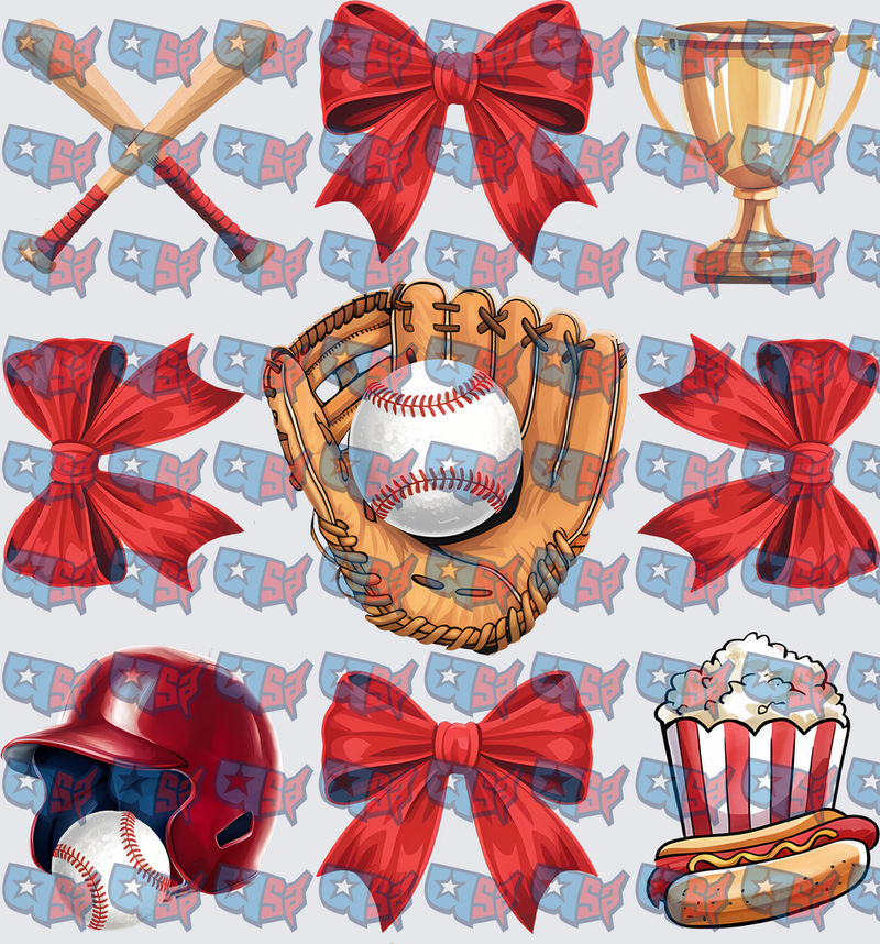 Baseball Coquette Red Bow Elements Bundle (DTF)