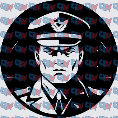 Military Officer Circle Portrait Black White (DTF)