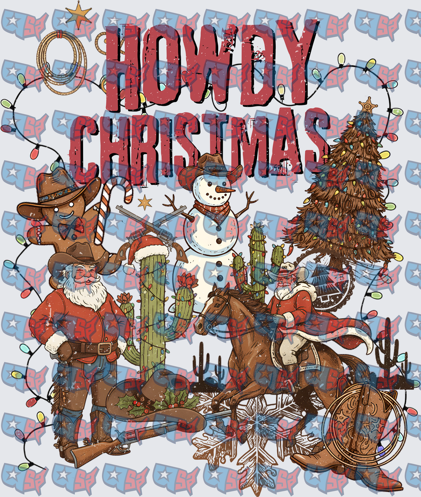 Howdy Christmas Western Santa Cowboy Holiday Design (DTF)