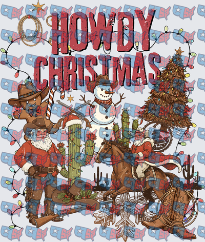 Howdy Christmas Western Santa Cowboy Holiday Design (DTF)