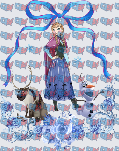 Frozen Princess Anna Olaf Sven Blue Floral Bow (DTF)