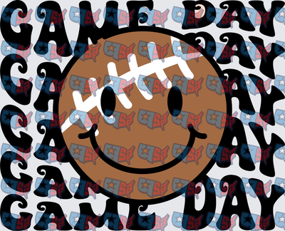 Game Day Football Smiley Face Retro Stacked Text (DTF)