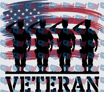 Four Soldiers Saluting American Flag Veteran (DTF)