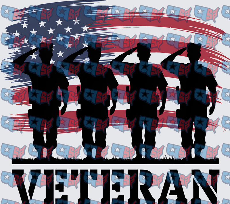 Four Soldiers Saluting American Flag Veteran (DTF)