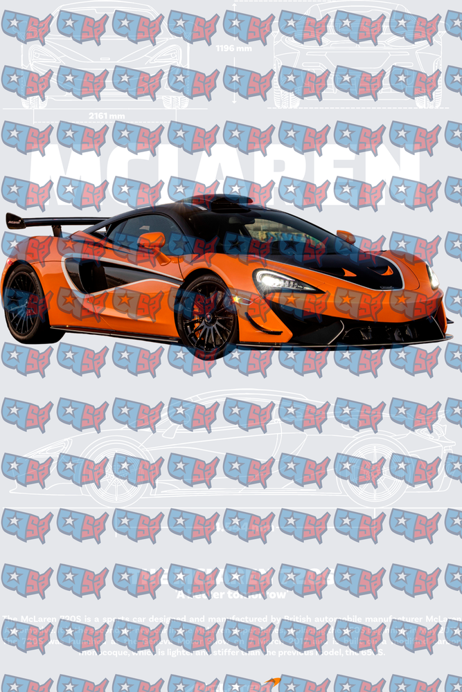 Orange Black Supercar Blueprint Diagram Design (DTF)