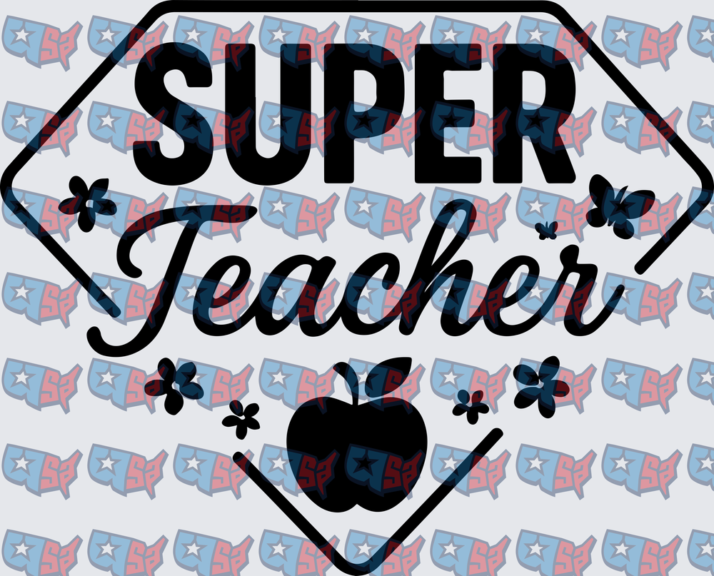 Super Teacher Diamond Badge with Apple (DTF)