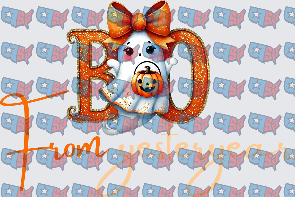 Glitter BOO Ghost Girl with Pumpkin Halloween (DTF)