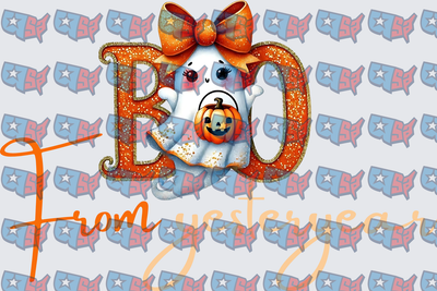 Glitter BOO Ghost Girl with Pumpkin Halloween (DTF)