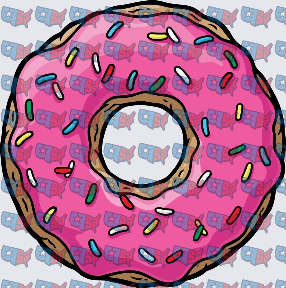 Cartoon Pink Frosted Donut With Colorful Sprinkles (DTF)