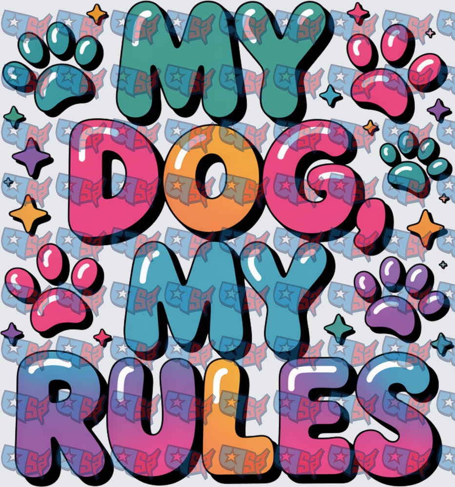 My Dog My Rules Colorful Bubble Letter Paw Print (DTF)