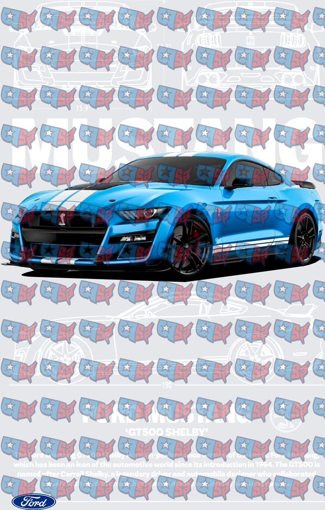 Blue Muscle Car with White Racing Stripes (DTF)