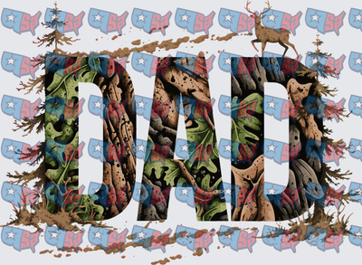 DAD Camo Letters Deer Buck Pine Trees Nature (DTF)