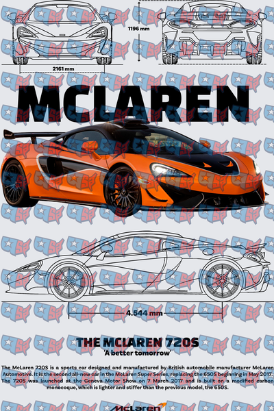 Orange British Supercar Blueprint Specs Graphic (DTF)