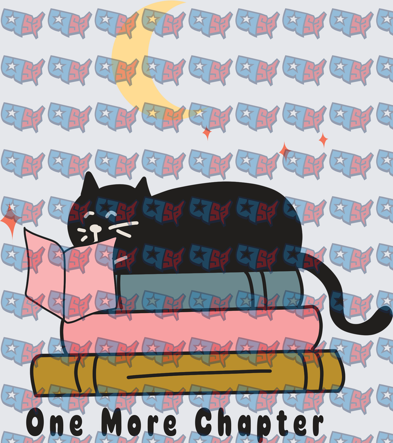One More Chapter Black Cat Reading Books Moon (DTF)