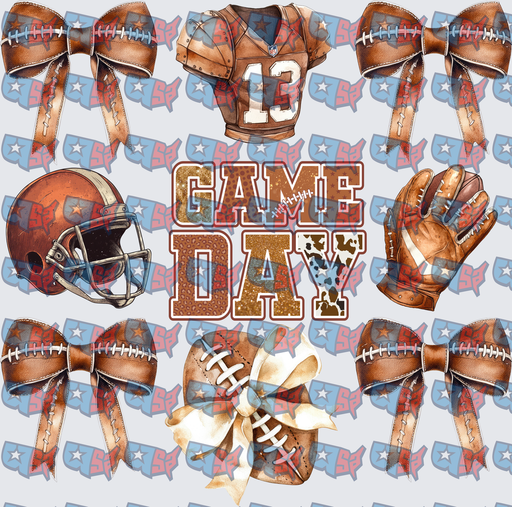 Game Day Football Helmet Jersey Bows Collage (DTF)