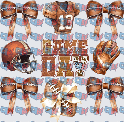 Game Day Football Helmet Jersey Bows Collage (DTF)