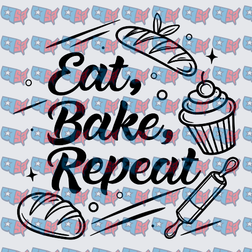 Eat Bake Repeat Baking Script Design (DTF)