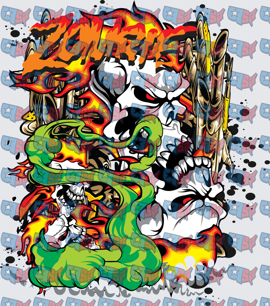 Zombie Graffiti Skulls Fire Snake Chaos (DTF)