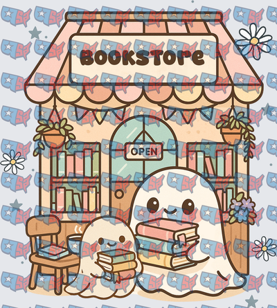 Cute Kawaii Ghosts at Cozy Bookstore (DTF)