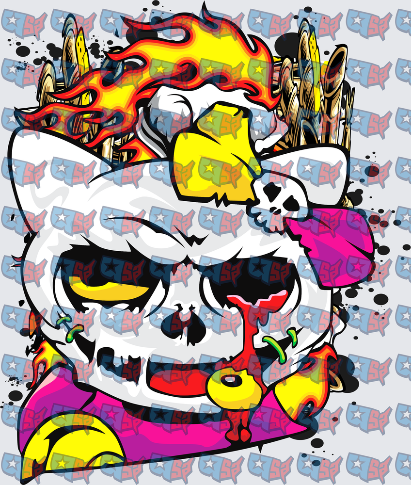 Flaming Skull Cat With Crown And Bow (DTF)