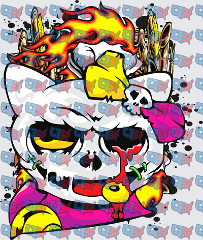 Flaming Skull Cat With Crown And Bow (DTF)