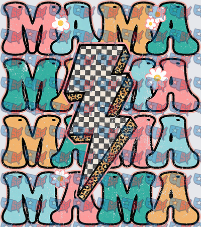 Mama Stacked Checkered Leopard Lightning Bolt Floral (DTF)