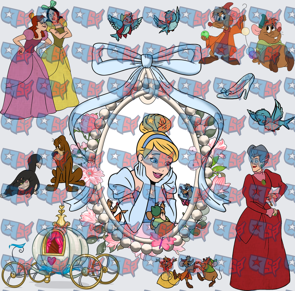 Cinderella Princess Floral Wreath Character Collage (DTF)
